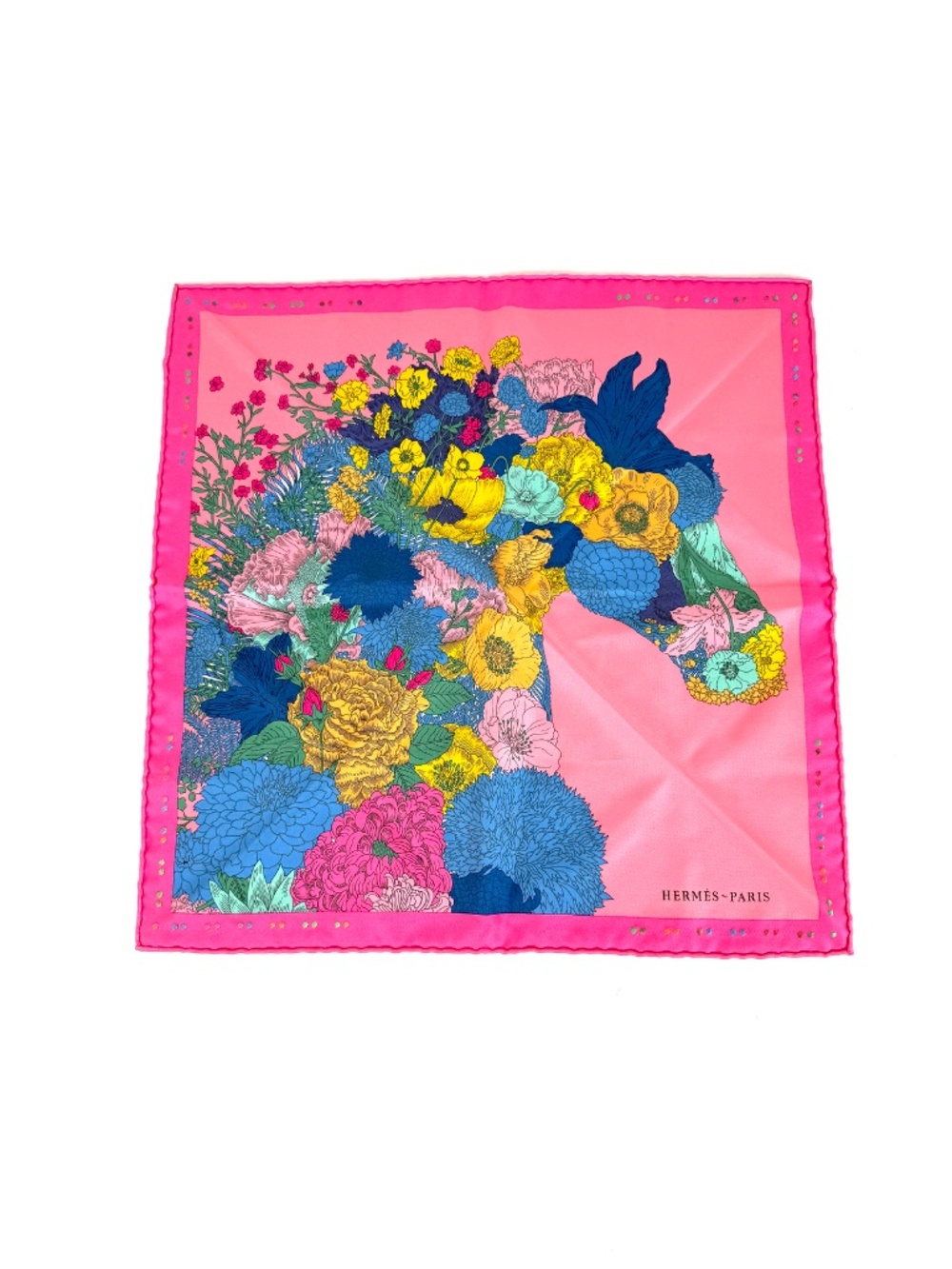 HERMES Robe Legere Embroidered Pink Blue Yellow Silk Square Scarf 45 - Picture 5 of 13